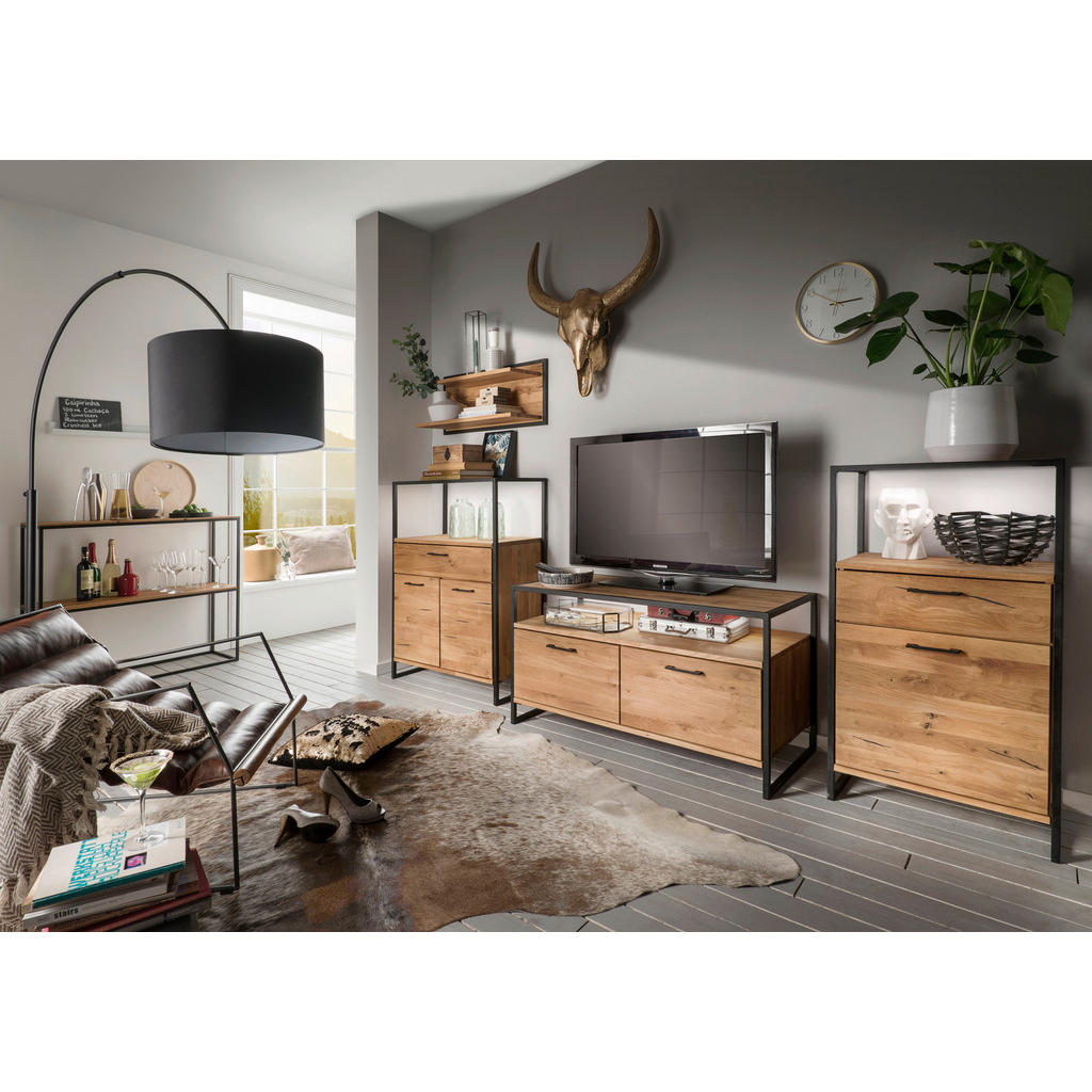 Thumbnail - Linea Natura Tv-Element, Eiche, Holz, Wildeiche, massiv, Hartholz, 2 Fächer, 115x60x52 cm, Holzmöbel