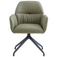 ARMLEHNSTUHL  Sitzfläche 360° drehbar, automatische Rückholfunktion  Echtleder  - Schwarz/Hellgrün, Design, Leder/Metall (62/89/63cm) - Dieter Knoll