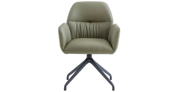 ARMLEHNSTUHL  Sitzfläche 360° drehbar, automatische Rückholfunktion  Echtleder  - Schwarz/Hellgrün, Design, Leder/Metall (62/89/63cm) - Dieter Knoll