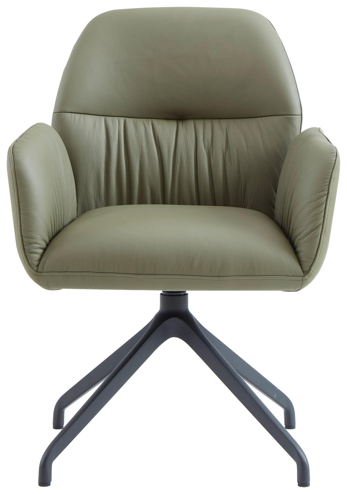 ARMLEHNSTUHL  Sitzfläche 360° drehbar, automatische Rückholfunktion  Echtleder  - Schwarz/Hellgrün, Design, Leder/Metall (62/89/63cm) - Dieter Knoll