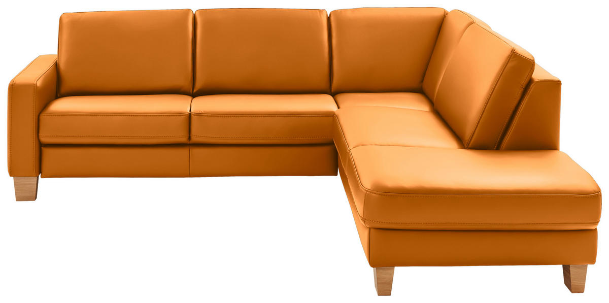 ECKSOFA in Echtleder Currygelb  - Currygelb/Eiche Bianco, Konventionell, Leder/Holz (257/235cm) - Valdera