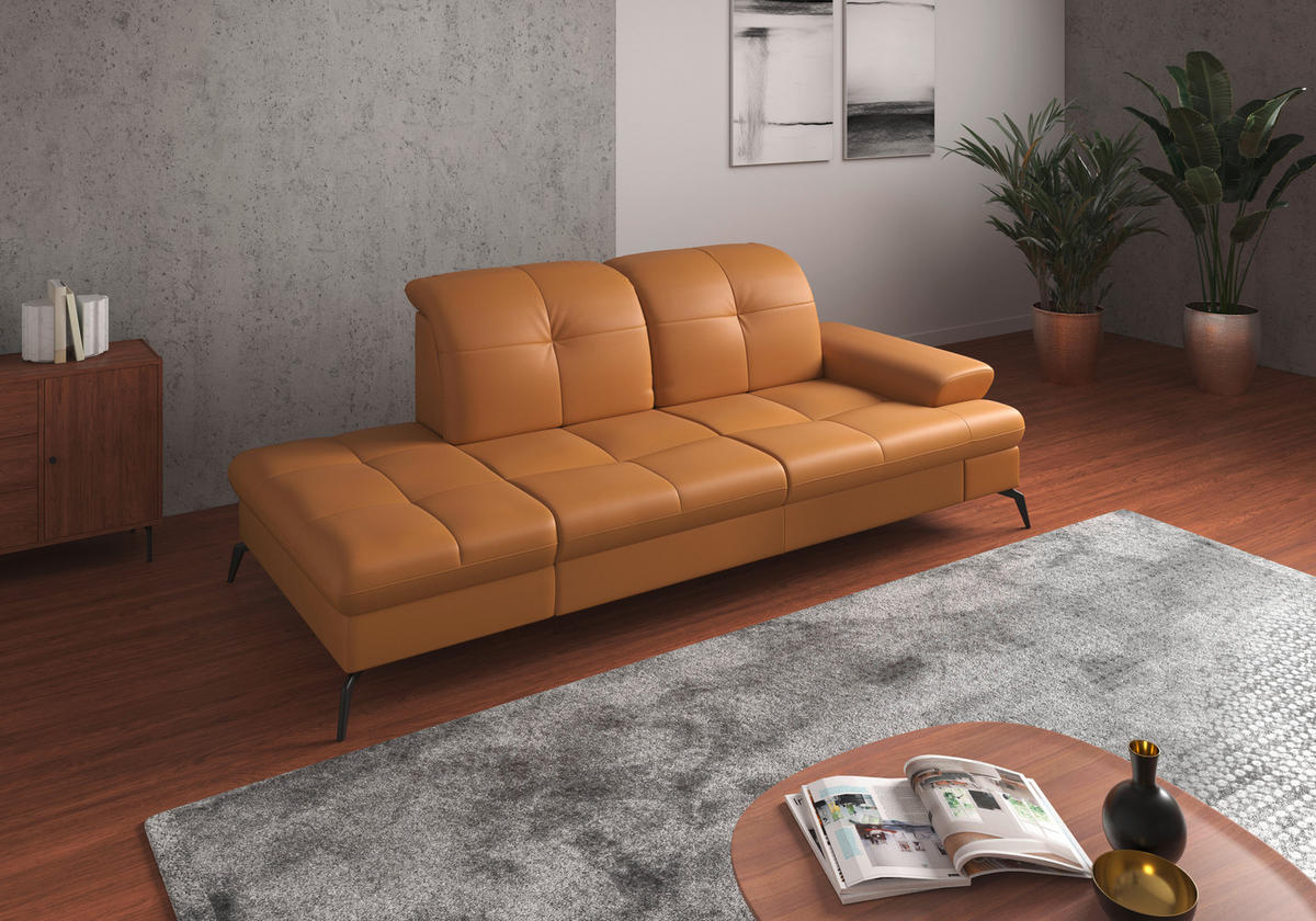 RÉCAMIERE Currygelb Kombination Echtleder/Stoff Vliesstoff  - Currygelb/Schwarz, KONVENTIONELL, Leder/Textil (231/90/122cm) - Sit & More