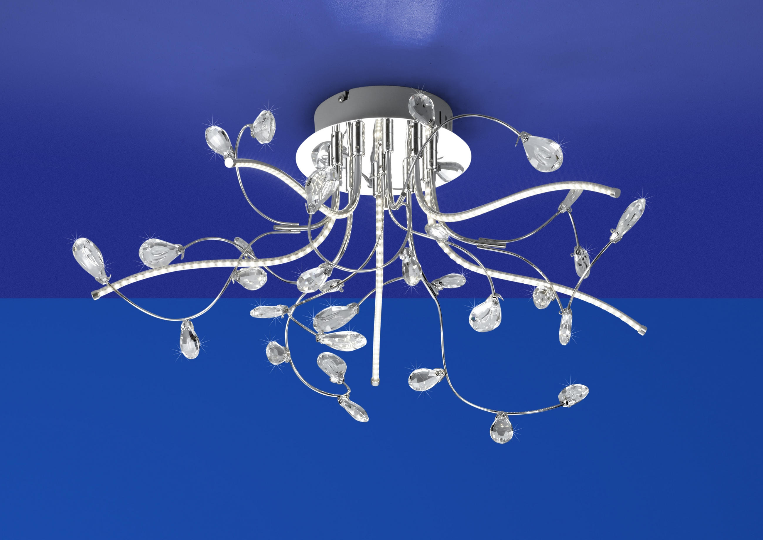 LED-DECKENLEUCHTE CRYSTAL 54/30 cm   - Transparent/Nickelfarben, Design, Kunststoff/Metall (54/30cm) - Hell