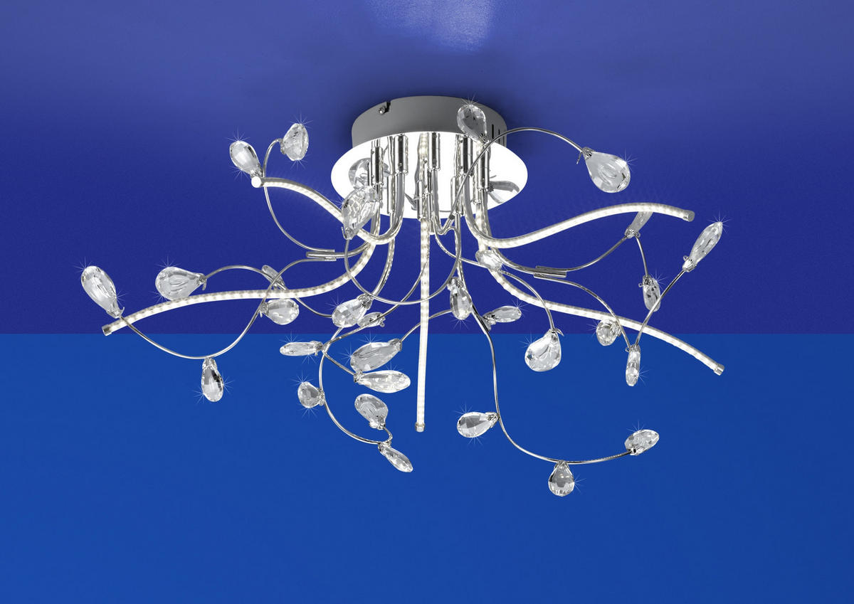 LED-DECKENLEUCHTE CRYSTAL 54/30 cm   - Transparent/Nickelfarben, Design, Kunststoff/Metall (54/30cm) - Hell