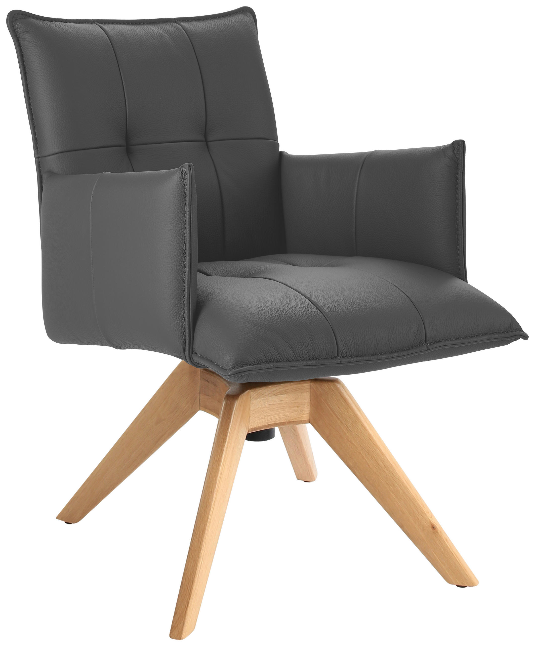 ARMLEHNSTUHL  in Echtleder pigmentiert  - Eichefarben/Schwarz, Design, Leder/Holz (86/57/65cm) - Valnatura