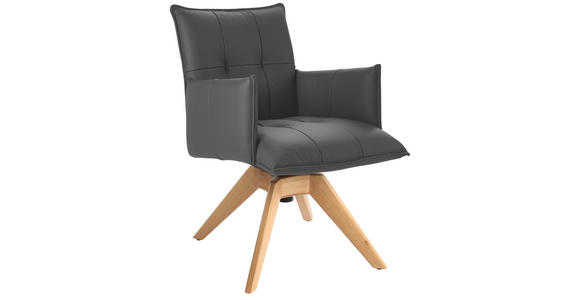 ARMLEHNSTUHL in Echtleder pigmentiert - Eichefarben/Schwarz, Design, Leder/Holz (86/57/65cm) - Valnatura