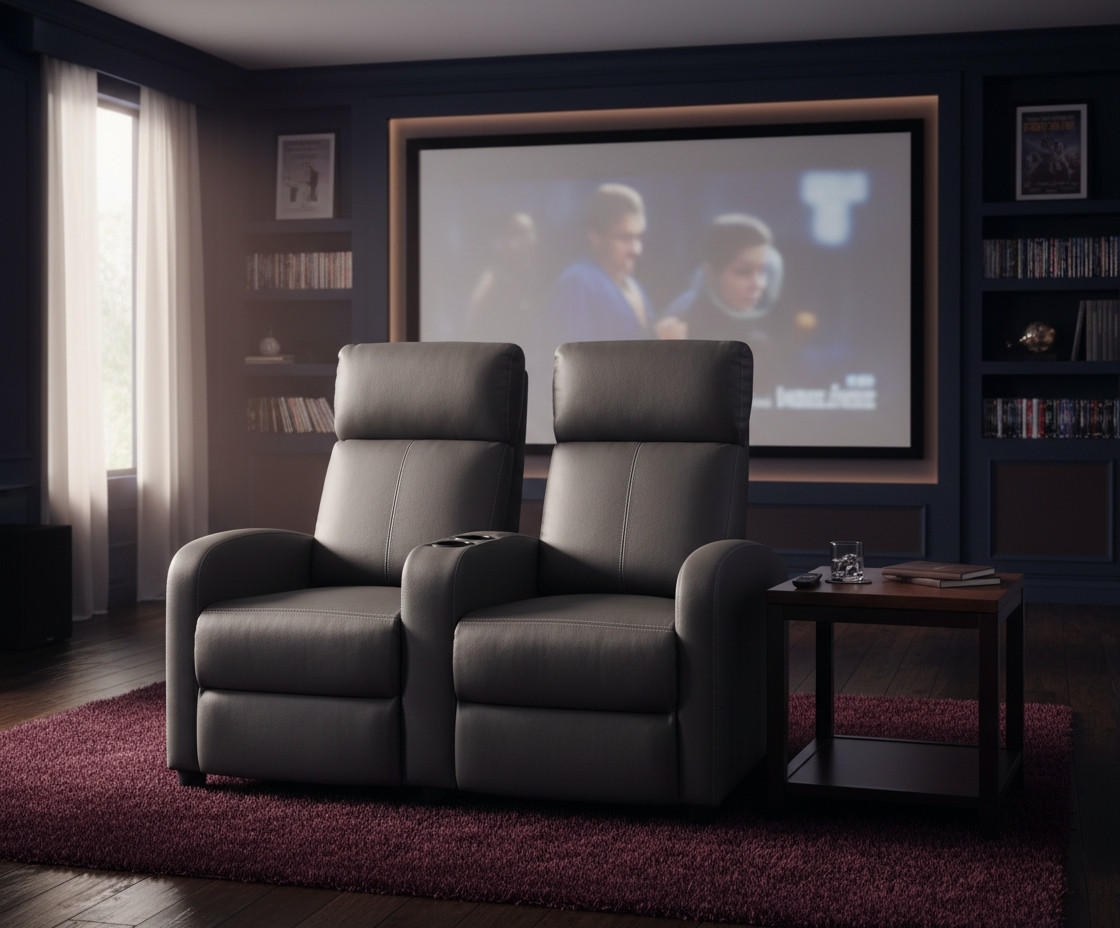 HEIMKINO-SOFA Lederlook Grau  - Schwarz/Grau, KONVENTIONELL, Kunststoff/Textil (128/100/87cm) - MID.YOU