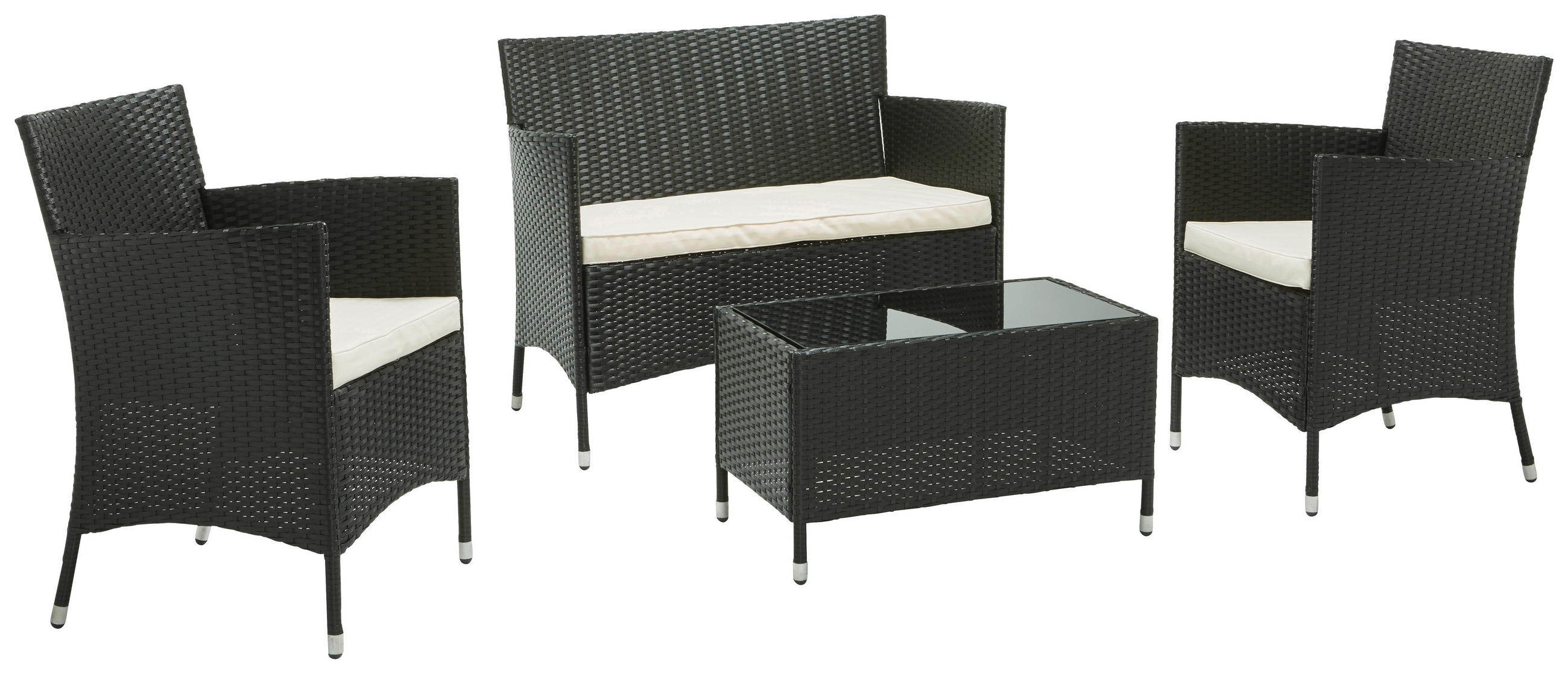 GARTENSET 7-teilig Stahl  - Creme/Schwarz, KONVENTIONELL, Glas/Kunststoff - Ambia Garden