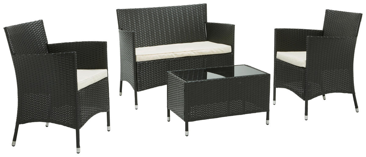 GARTENSET 7-teilig Stahl  - Creme/Schwarz, KONVENTIONELL, Glas/Kunststoff - Ambia Garden