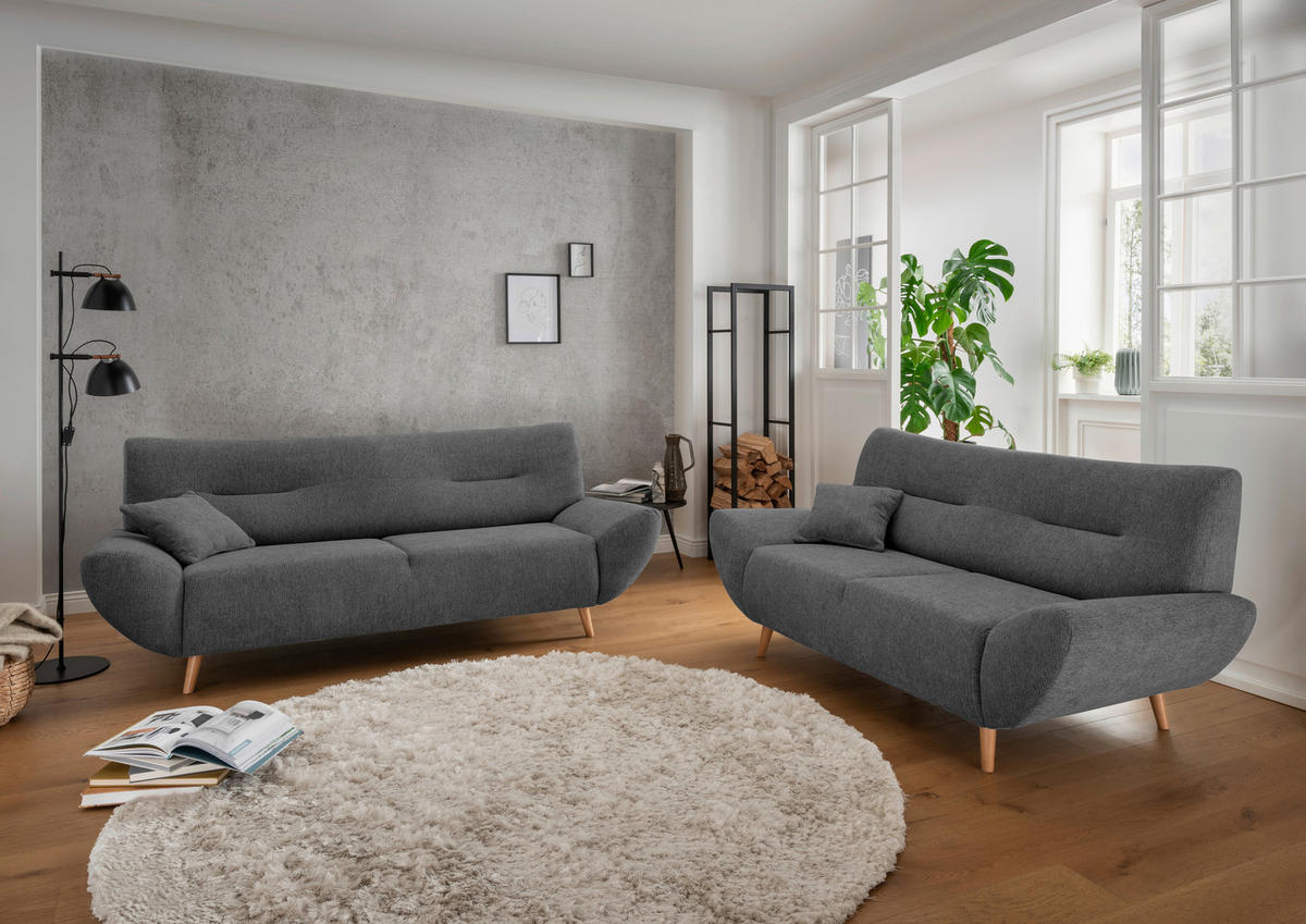 3-SITZER-SOFA in Chenille Anthrazit  - Wildeiche/Anthrazit, MODERN, Holz/Textil (205/81/90cm) - MID.YOU