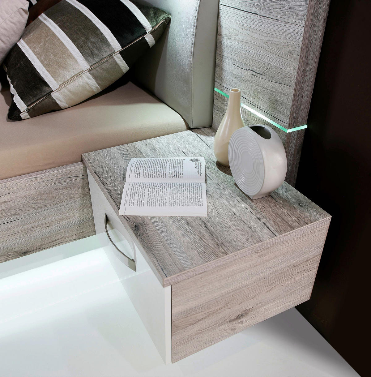 ÁGYSZETT 180/200 cm  homok, magasfényű fehér  - magasfényű fehér/homok, Design, bőr/faalapú anyag (180/200cm) - Xora