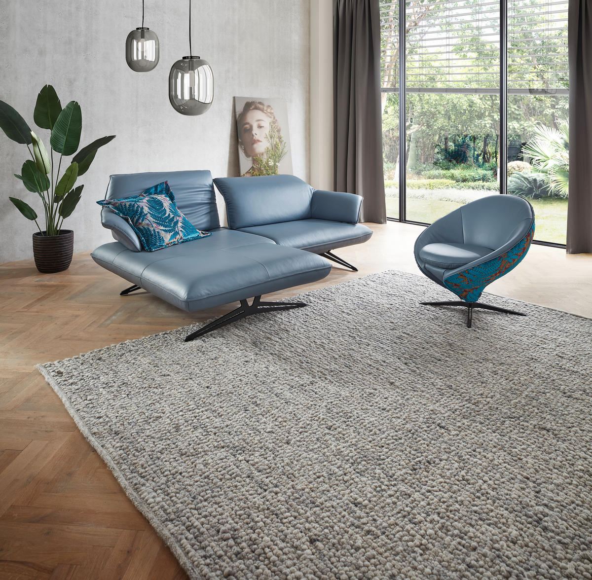 ECKSOFA in Echtleder Blau  - Blau/Beige, Design, Leder/Metall (252/169cm) - Koinor