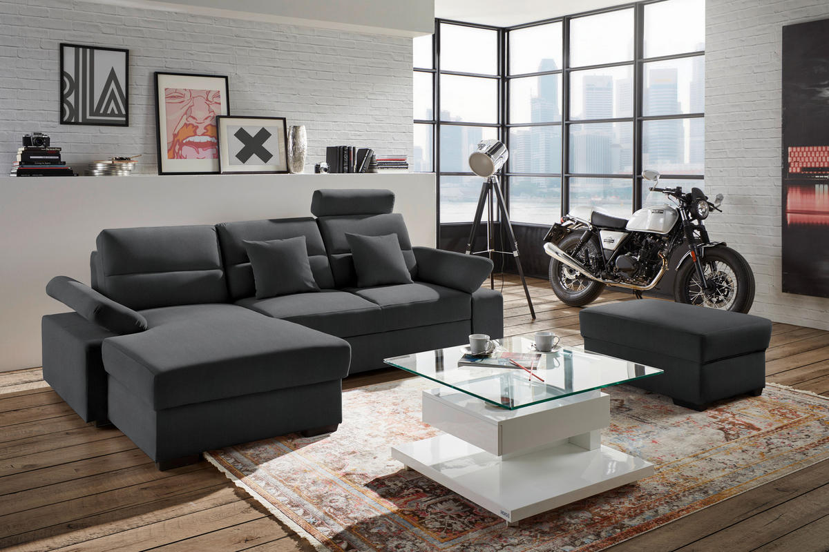 ECKSOFA Schwarz Webstoff  - Dunkelbraun/Schwarz, KONVENTIONELL, Kunststoff/Textil (166/258cm) - Cantus