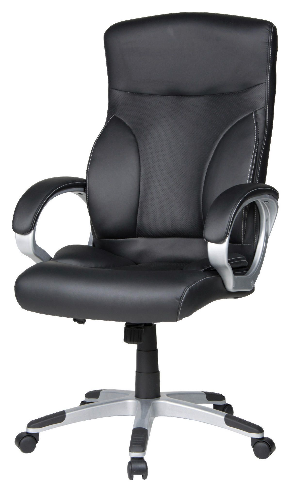 CHEFSESSEL Lederlook Schwarz  - Silberfarben/Schwarz, KONVENTIONELL, Kunststoff/Textil (65/114-122/65cm) - Boxxx