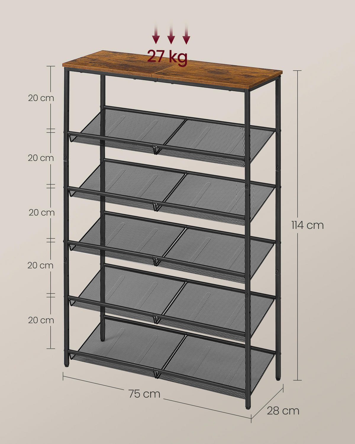 SCHUHREGAL Braun, Schwarz  - Schwarz/Braun, Trend, Holzwerkstoff/Kunststoff (75/114/28cm) - Boxxx