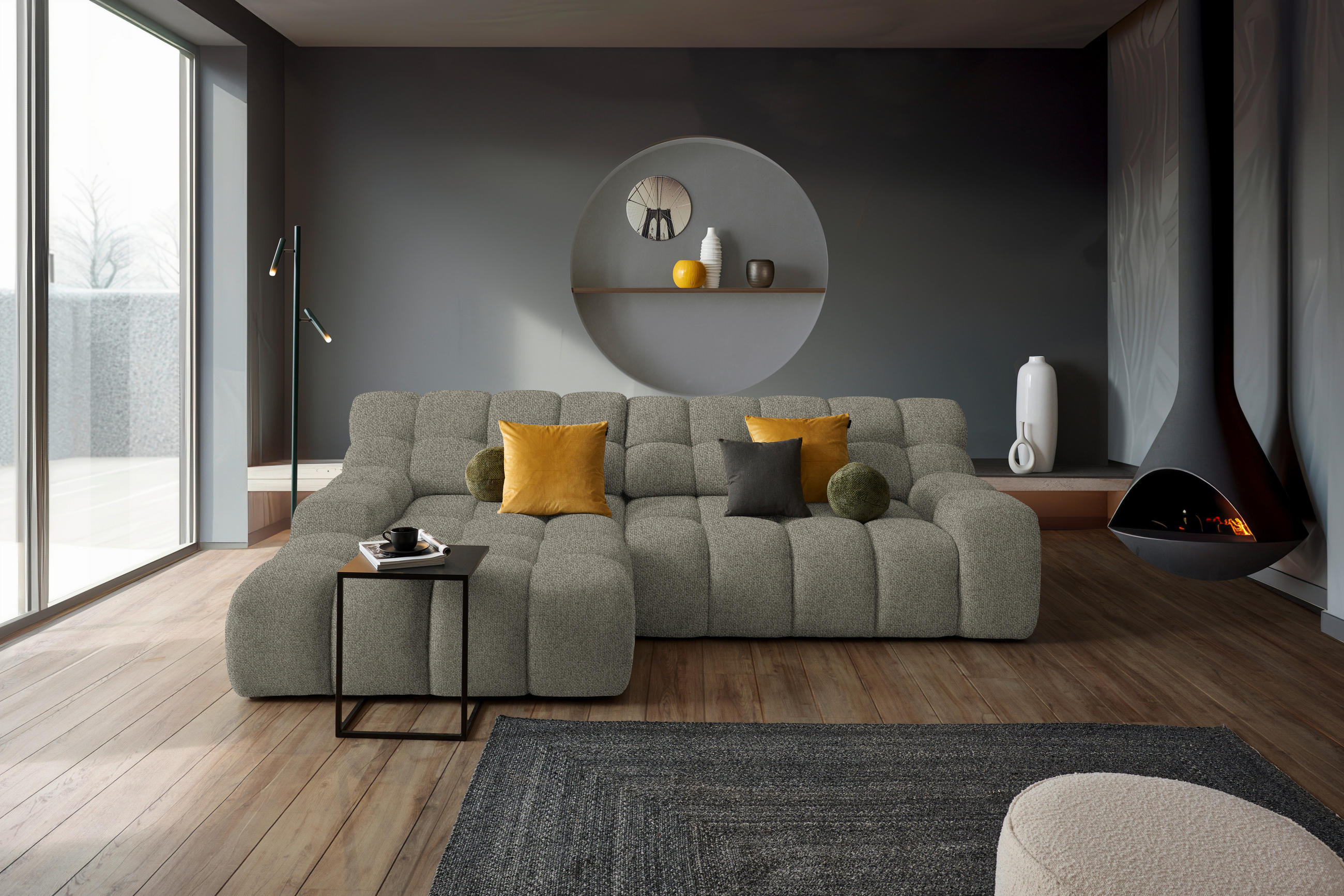 ECKSOFA in Webstoff Graubraun  - Graubraun/Schwarz, Modern, Kunststoff/Textil (180/297cm) - Welnova