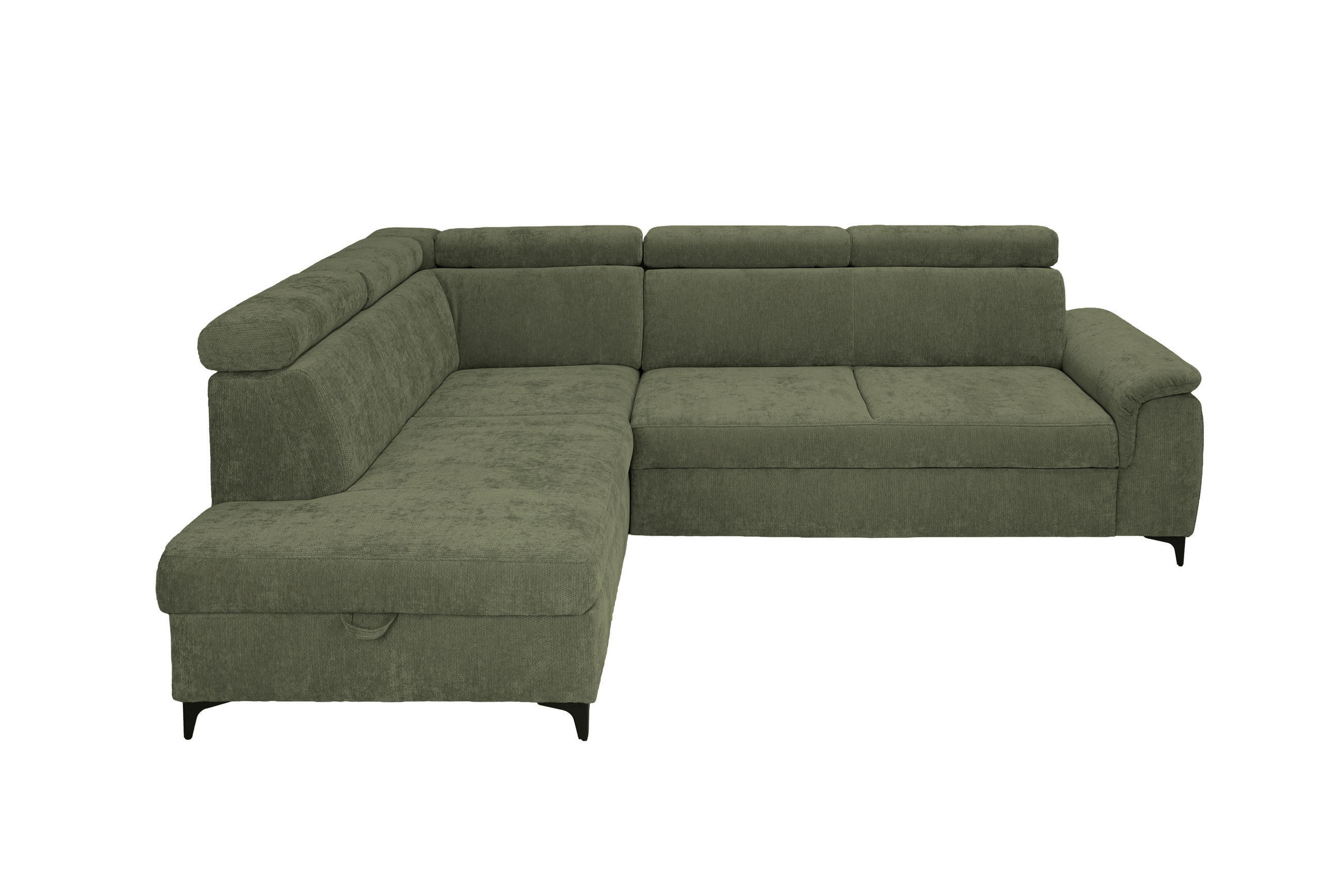 ECKSOFA Dunkelgrün Chenille Bettkasten, Schlaffunktion, Rücken echt, Kopfteilverstellung, Liegefläche im Originalstoff  - Dunkelgrün/Schwarz, KONVENTIONELL, Textil/Metall (206/265cm) - Carryhome