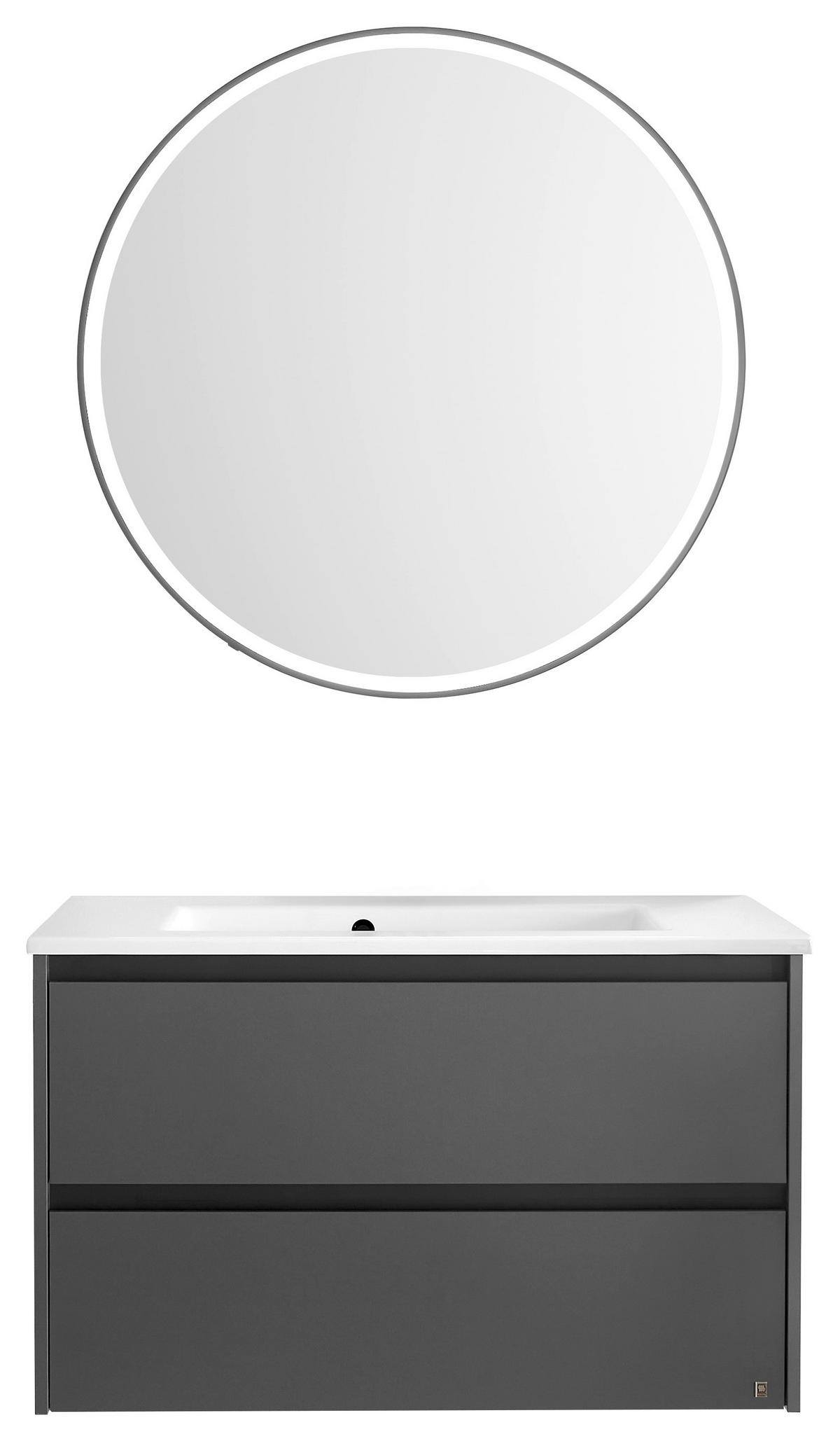 BADEZIMMER 3-teilig  in 92 cm  - Weiß/Grau, Design, Holzwerkstoff/Stein (92cm) - Musterring