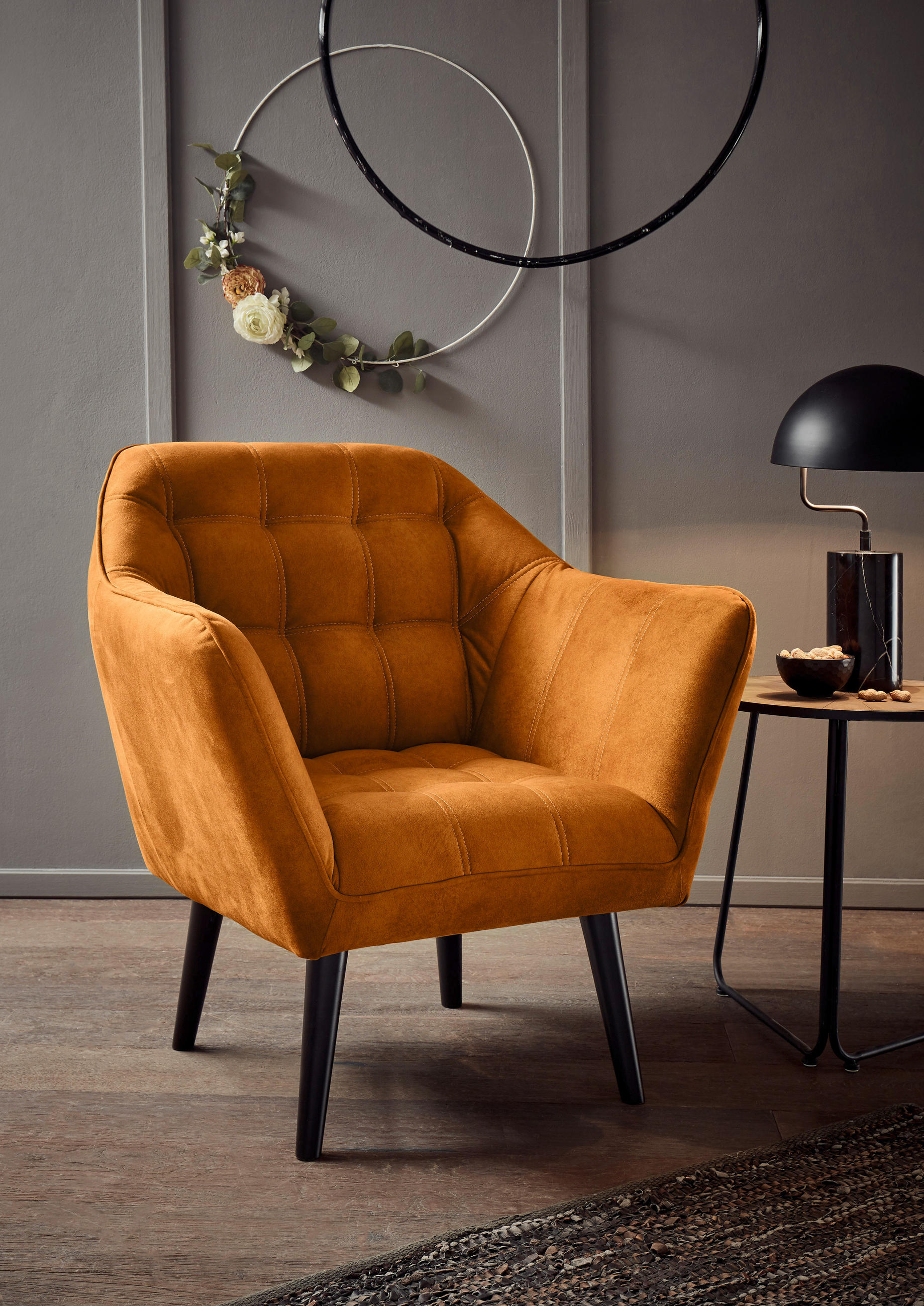 COCKTAILSESSEL Mikrovelours Kupferfarben    - Schwarz/Kupferfarben, MODERN, Holz/Textil (84/87/70cm) - MID.YOU