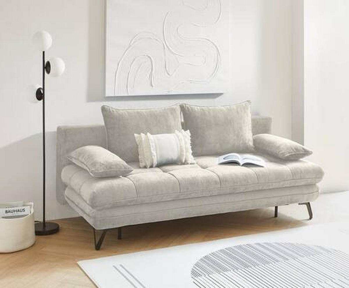 SCHLAFSOFA in Samt Creme  - Creme/Schwarz, Design, Textil/Metall (205/79-96/85cm) - Novel