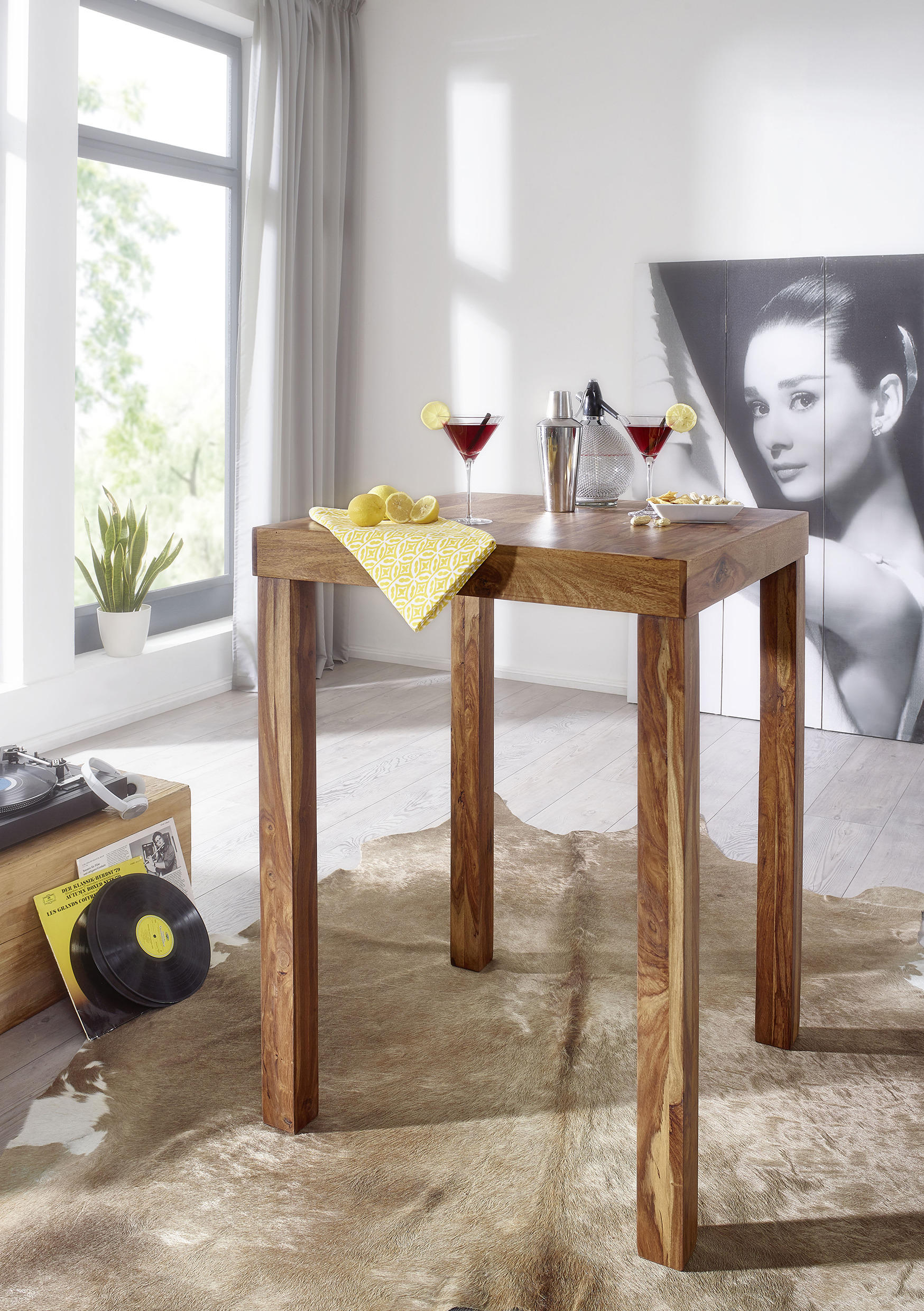 BARTISCH Sheesham massiv quadratisch Sheeshamfarben - Sheeshamfarben, MODERN, Holz (80/80/110cm) - MID.YOU
