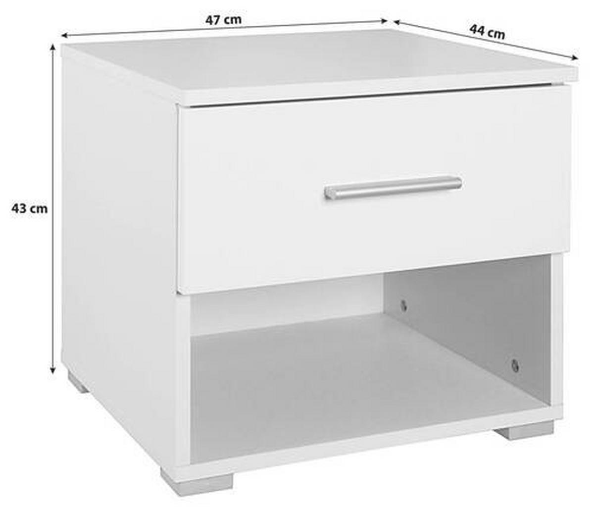 NOČNA OMARICA, bela, visoki sijaj  - bela/barve aluminija, Konvencionalno, umetna masa/leseni material (47/43/44cm) - Rauch Möbel
