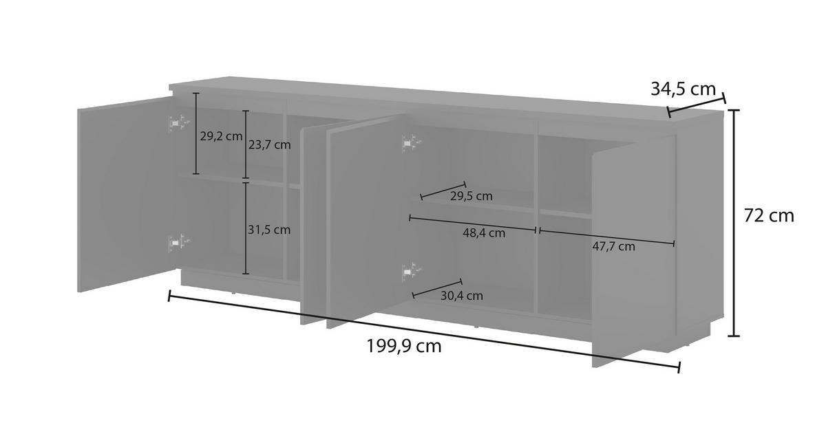 SIDEBOARD Bilbao 200/72/34,5 cm  - Schwarz, Design, Holzwerkstoff (200/72/34,5cm) - MID.YOU