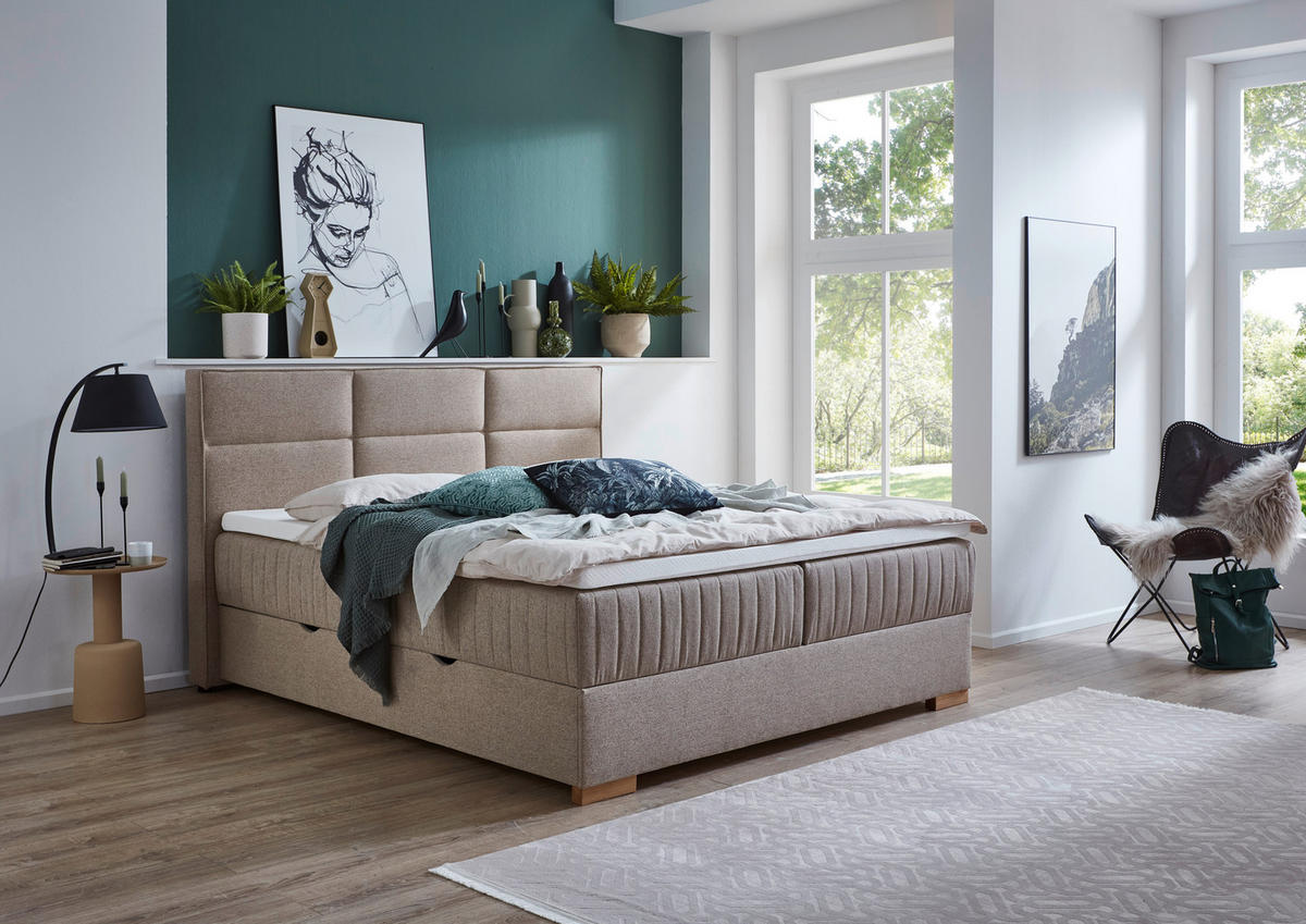BOXSPRINGBETT 180/200 cm  in Taupe  - Taupe/Eichefarben, KONVENTIONELL, Holz/Textil (180/200cm) - Boxxx