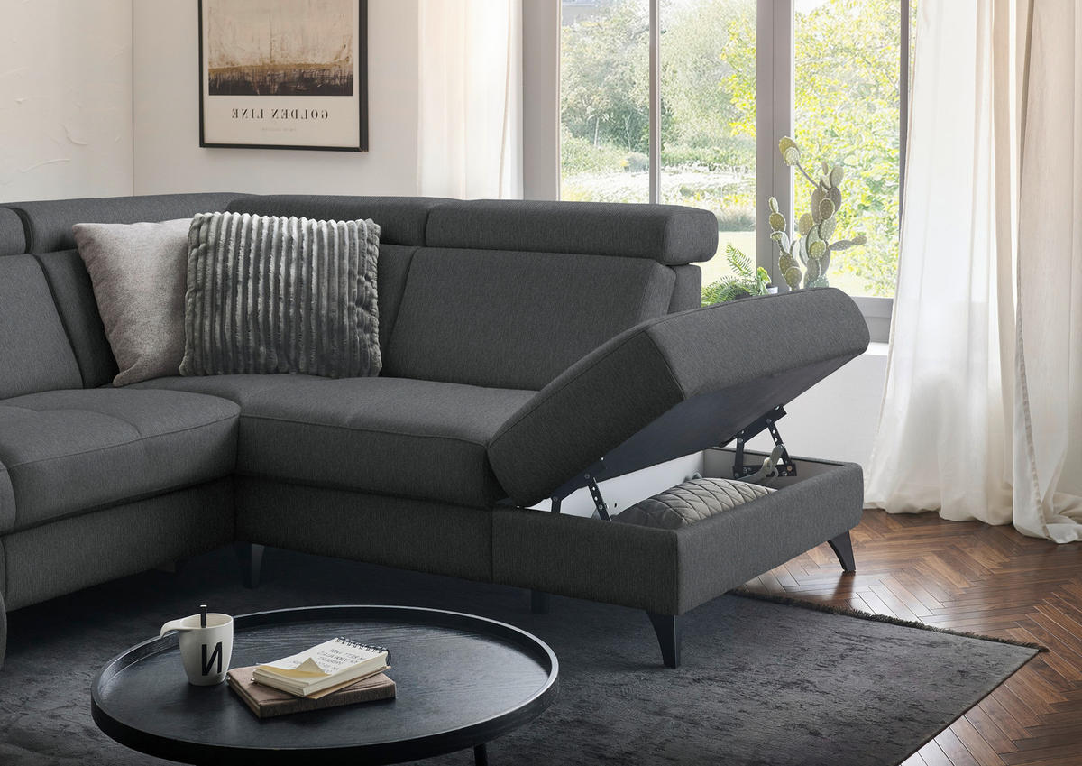 WOHNLANDSCHAFT Beldomo System in Flachgewebe Dunkelgrau  - Dunkelgrau/Schwarz, KONVENTIONELL, Textil/Metall (174/333/215cm) - Beldomo System