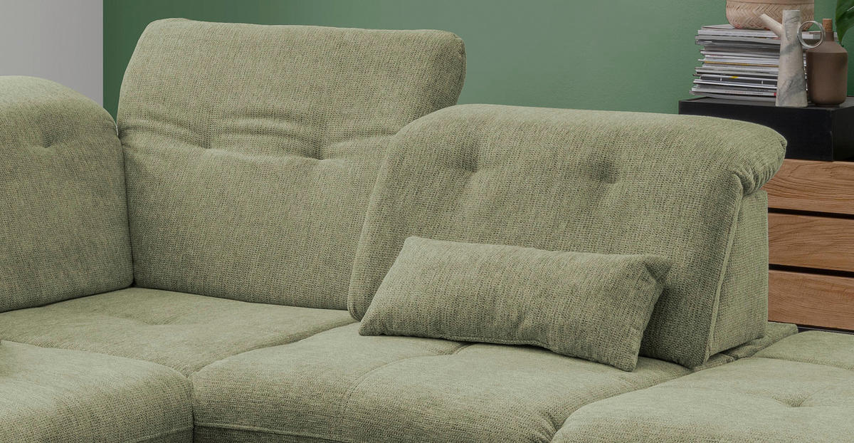 ECKSOFA in Chenille Grün  - Chromfarben/Grün, Design, Textil/Metall (280/254cm) - Livetastic