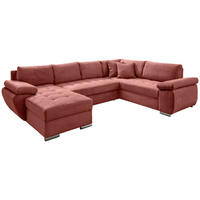 WOHNLANDSCHAFT Koralle Cord  - Chromfarben/Koralle, KONVENTIONELL, Textil/Metall (157/305/219cm) - Livetastic