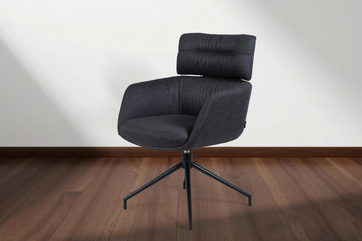 ARMLEHNSTUHL  Stoffauswahl, Sitzfläche 360° drehbar, automatische Rückholfunktion Webstoff  Schwarz  - Schwarz, Design, Textil/Metall (62/92/66cm) - Dieter Knoll