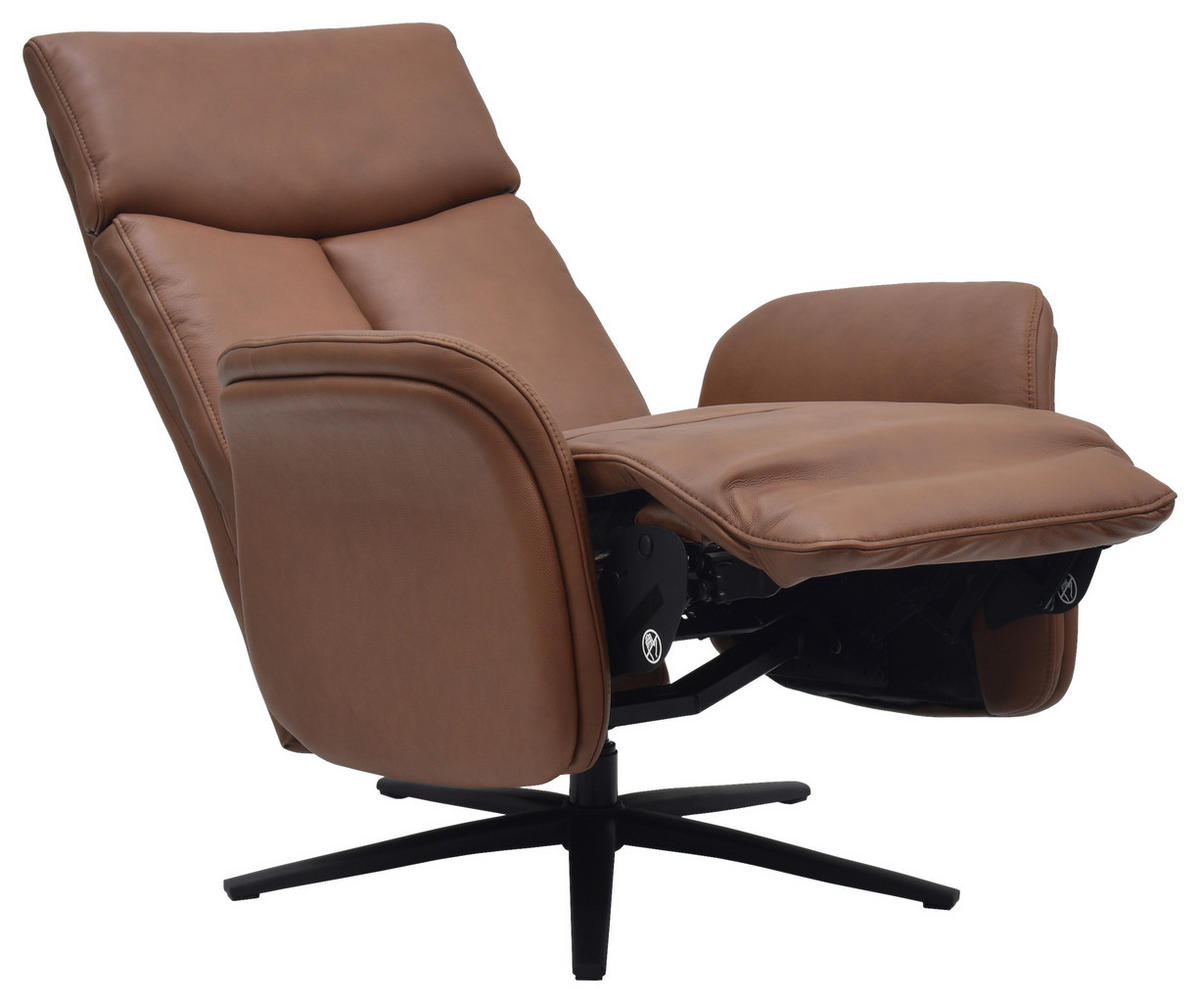 RELAXSESSEL Lederlook Echtleder    - Cognac/Schwarz, Design, Leder/Holz (75/109/84/148/84cm) - Livetastic