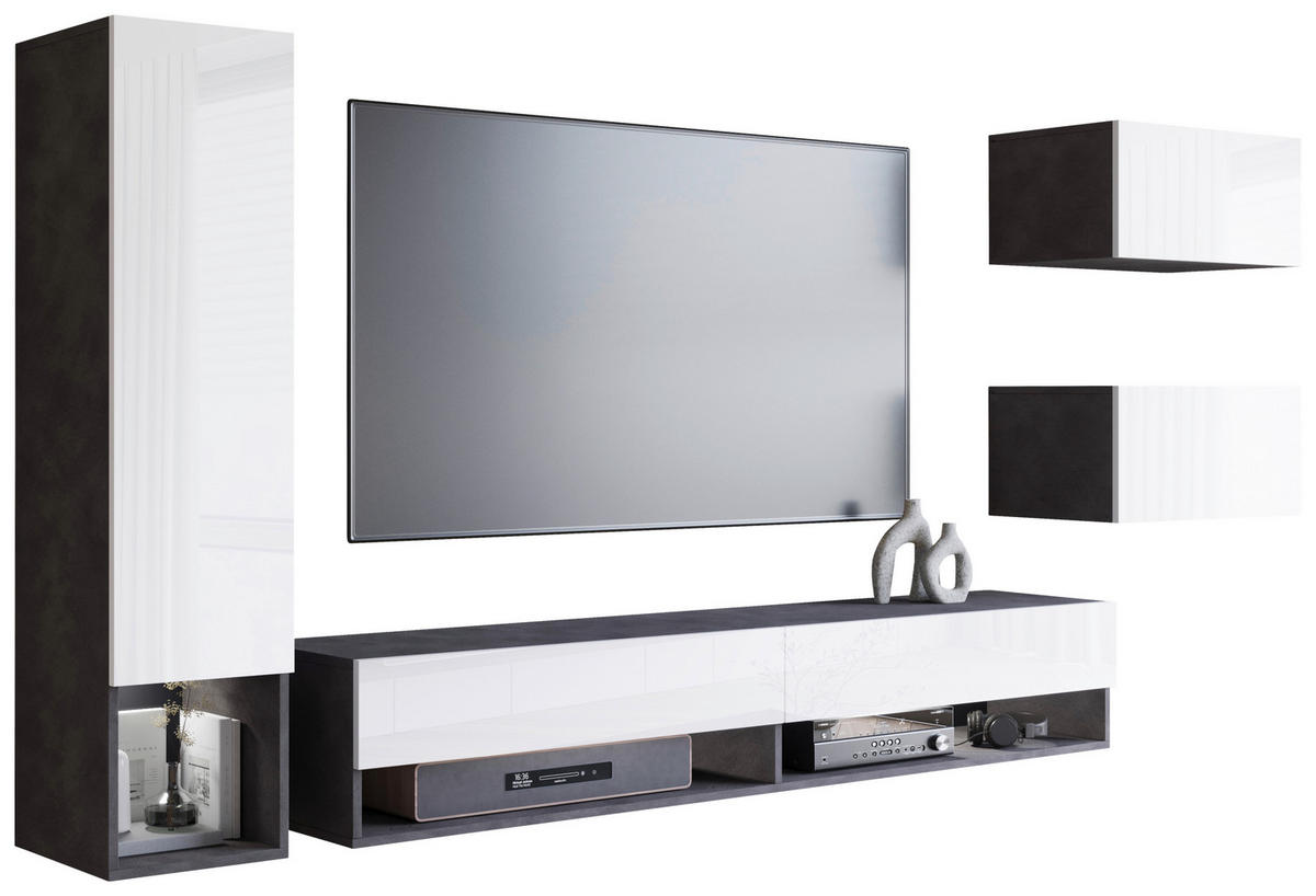 DNEVNI REGAL,  antracit, bela, visoki sijaj  - bela/visoki sijaj, Basics, leseni material (270/130/32,5cm) - P & B