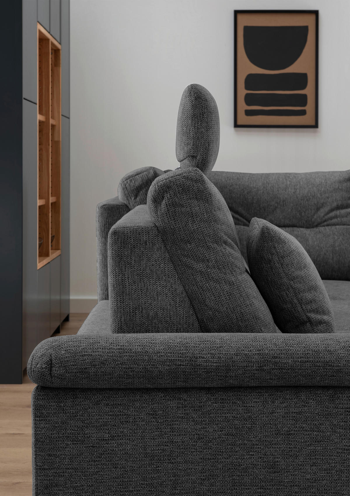 ECKSOFA in Chenille Anthrazit  - Anthrazit/Naturfarben, Modern, Holz/Textil (264/206cm) - Livetastic