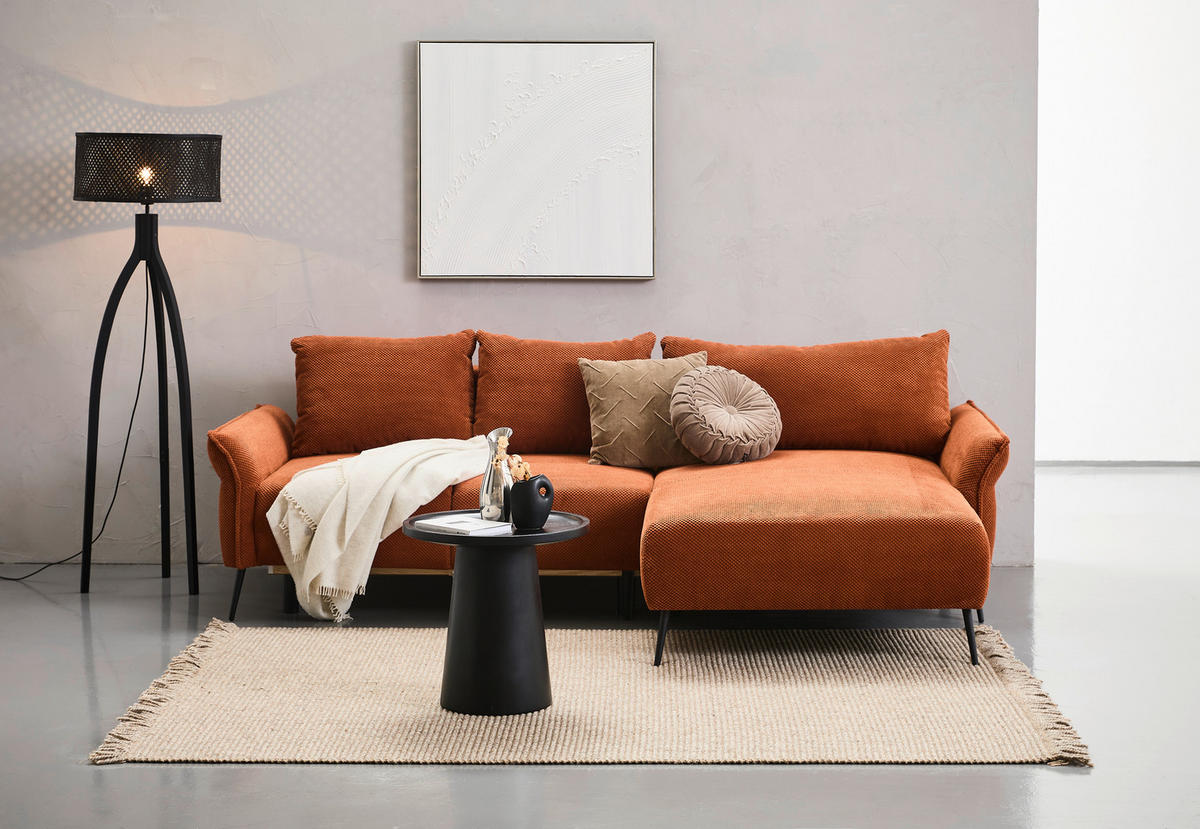 ECKSOFA Rostfarben Chenille  - Rostfarben/Schwarz, KONVENTIONELL, Textil/Metall (255/164cm) - Carryhome