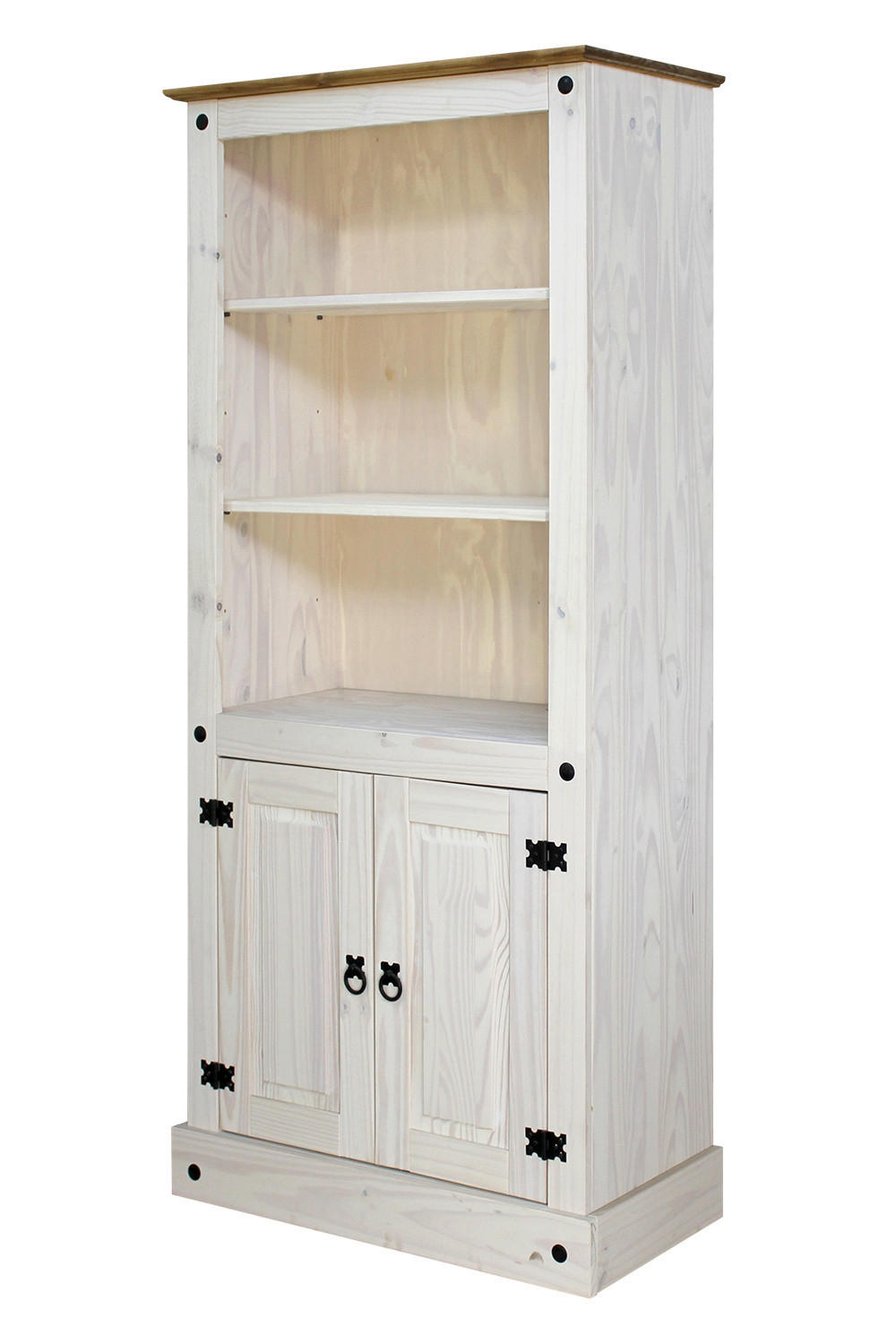 REGAL Kiefer massiv Weiß, Honig  - Schwarz/Weiß, Design, Holz/Metall (81/177/38cm) - MID.YOU