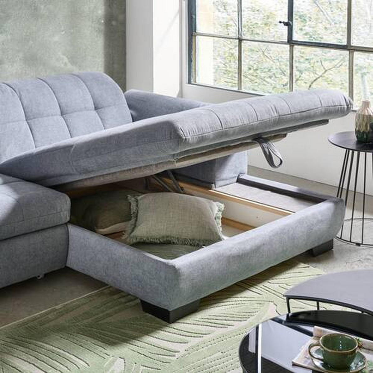 ECKSOFA in Webstoff Blaugrau  265/180 cm  - Blaugrau/Schwarz, Design, Textil/Metall (265/180cm) - Carryhome