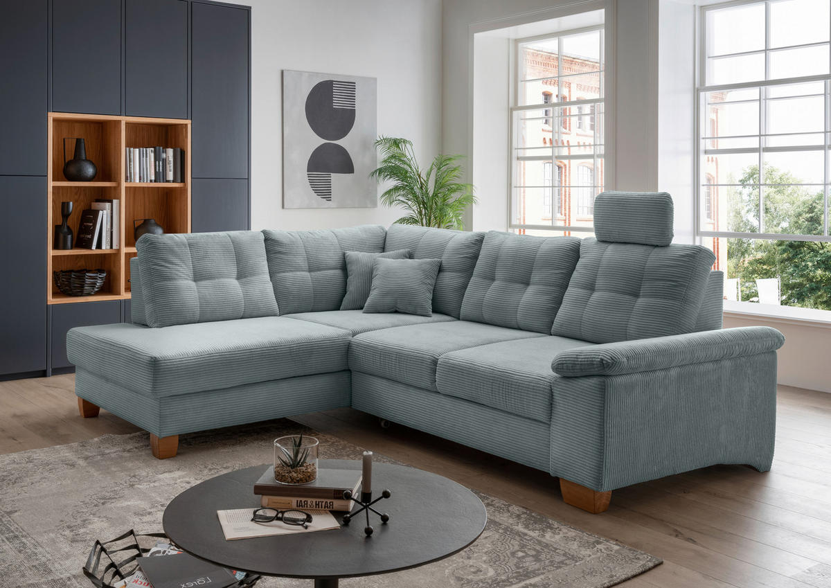 ECKSOFA in Cord Hellblau  - Naturfarben/Hellblau, Modern, Holz/Textil (206/274cm) - Livetastic