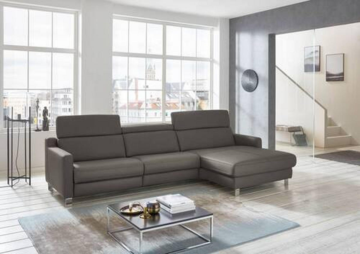 ECKSOFA in Echtleder Graubraun  - Chromfarben/Graubraun, Design, Leder/Metall (291/176cm) - Valdera
