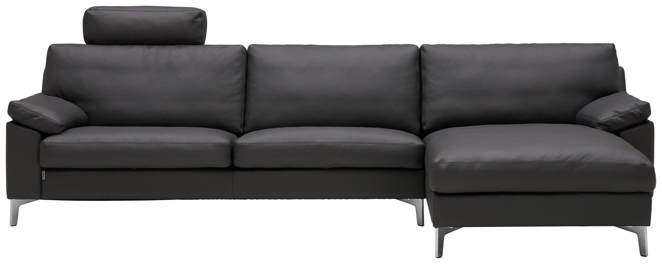 ECKSOFA Echtleder Anthrazit  - Chromfarben/Anthrazit, Modern, Leder/Metall (293/165cm) - Erpo