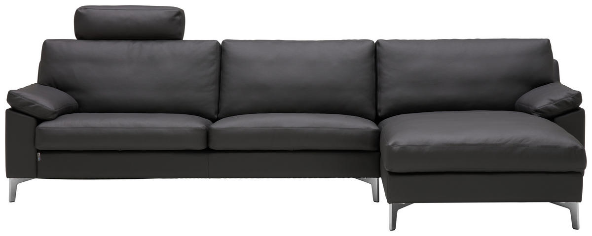 ECKSOFA Echtleder Anthrazit  - Chromfarben/Anthrazit, Modern, Leder/Metall (293/165cm) - Erpo