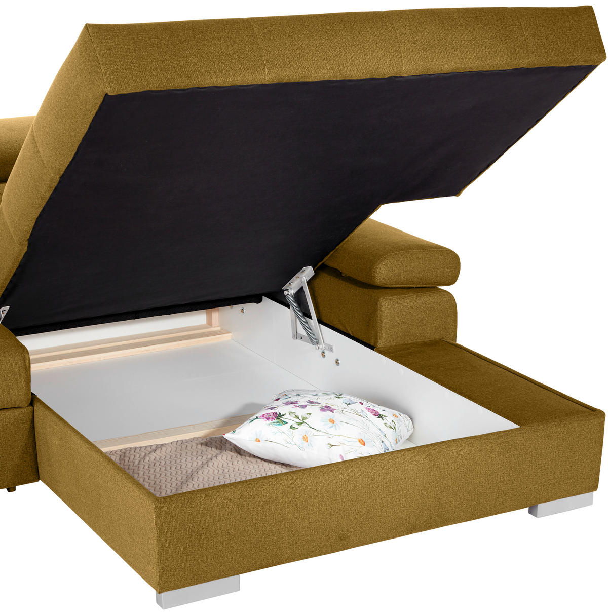 ECKSOFA Ecru Velours  - Ecru/Silberfarben, Design, Holz/Textil (292/183cm) - Livetastic