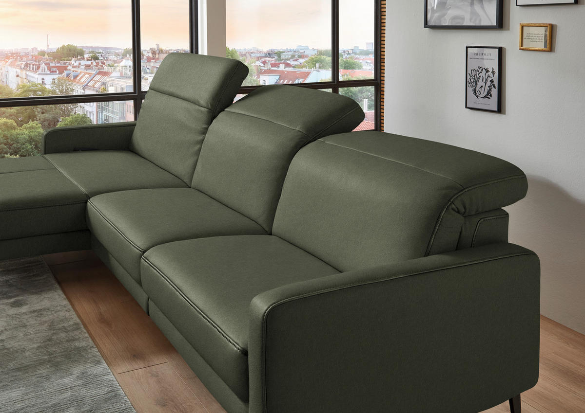 ECKSOFA  Echtleder Graugrün  - Schwarz/Graugrün, Design, Leder/Metall (179/323cm) - Dieter Knoll