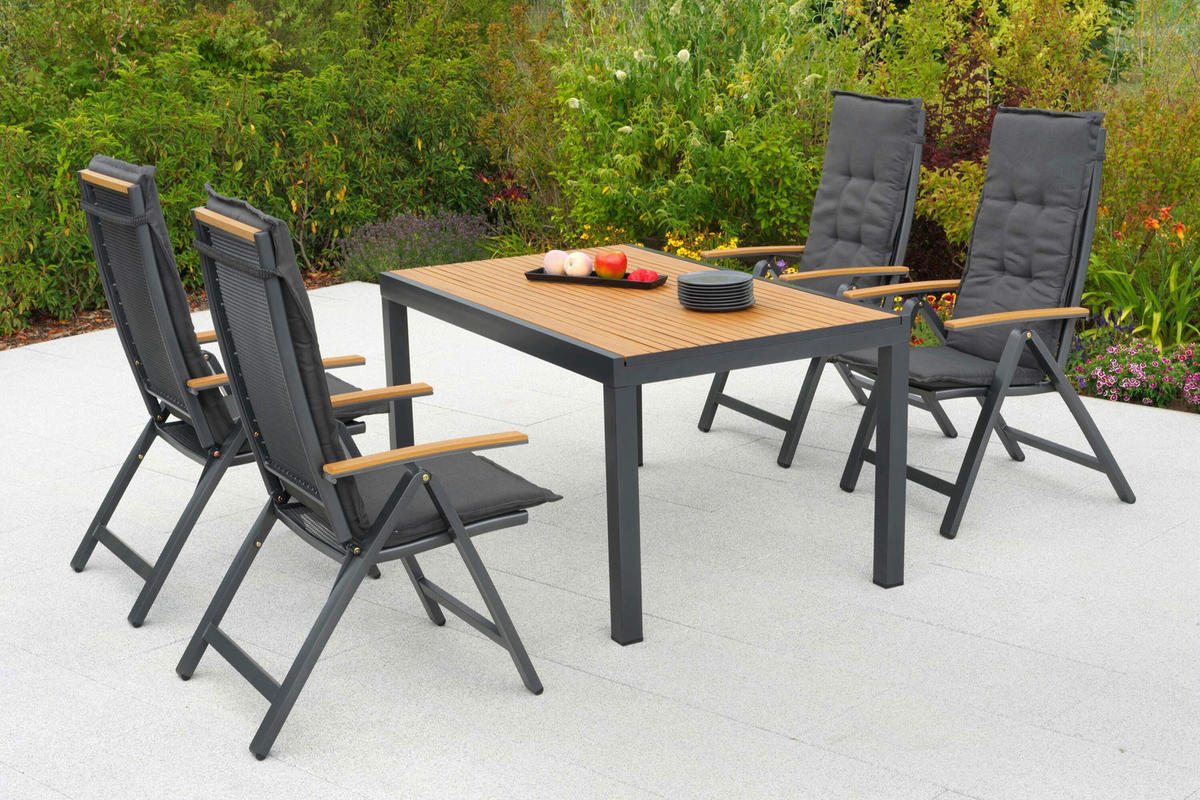 GARTENTISCHGRUPPE  - Graphitfarben/Naturfarben, KONVENTIONELL, Kunststoff/Textil - Gardenson