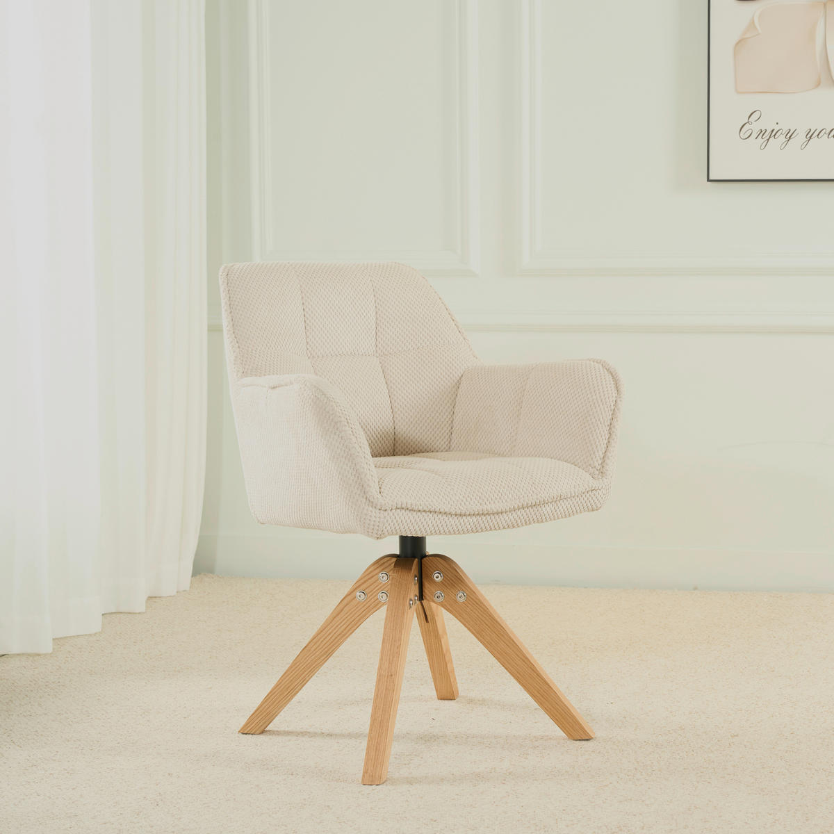 ARMLEHNSTUHL Webstoff  - Eichefarben/Beige, Basics, Holz/Textil (61/85/63cm) - MID.YOU