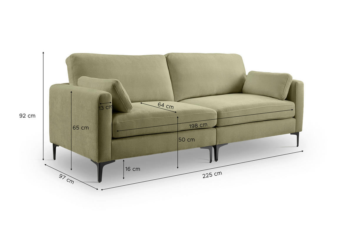 3,5-SITZER VENTI Webstoff Grün  - Schwarz/Grün, Basics, Textil (225/92/97cm) - MID.YOU