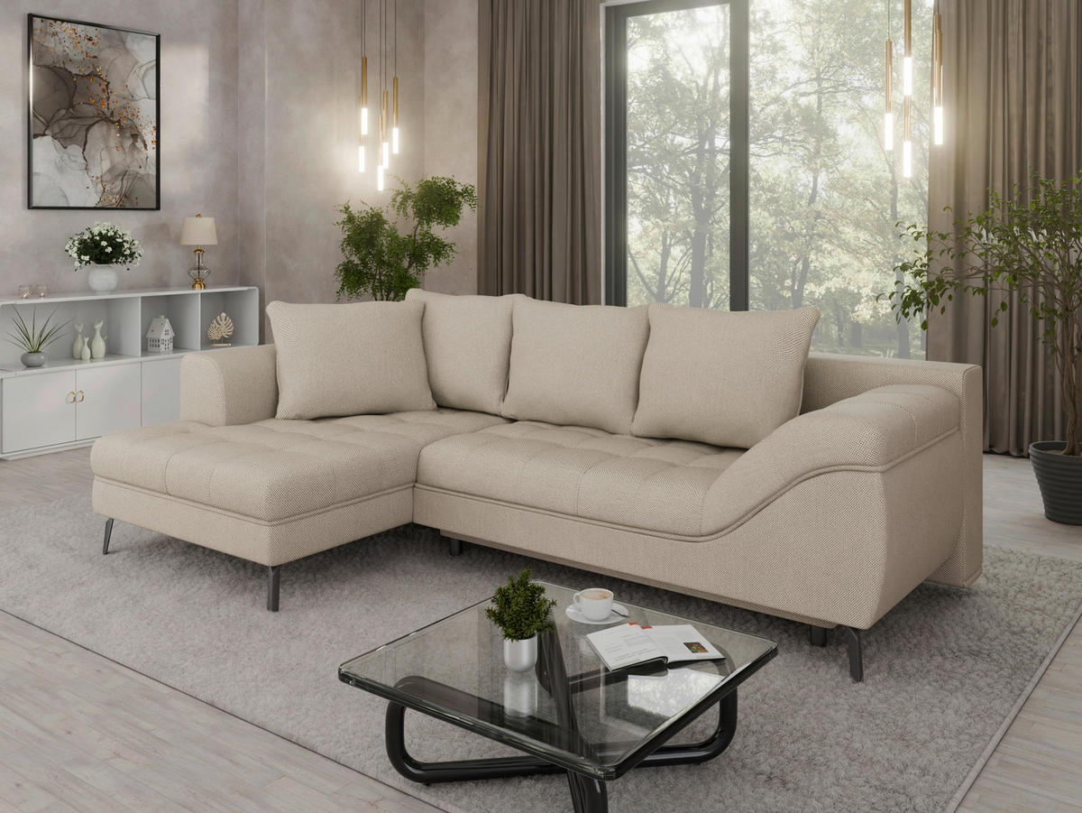 Ecksofa inkl. Funktionen in Webstoff Beige  - Beige/Schwarz, Modern, Textil/Metall (177/279cm)