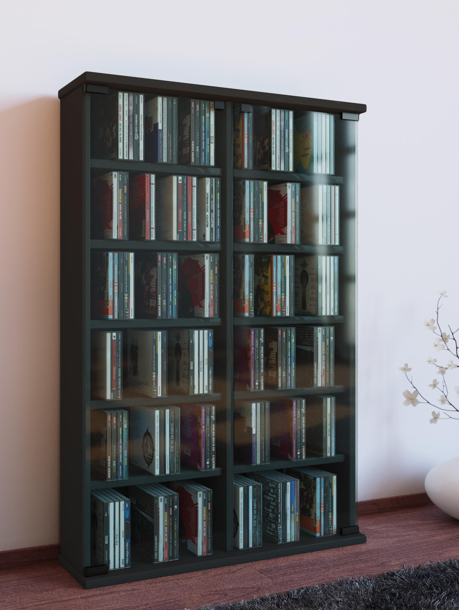 CD-REGAL Schwarz  - Schwarz, KONVENTIONELL, Glas/Holzwerkstoff (60/92/18cm) - MID.YOU
