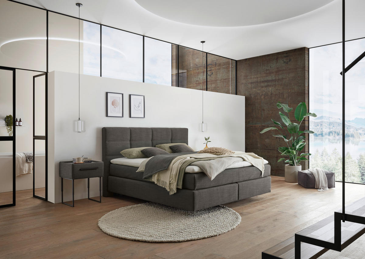 BOXSPRINGBETT 180/200 cm,  in Braun, Topper, Matratzen, unterschiedliche Matratzenhärtegrade je Bettseite, H2 + H3 = mittel + fest  - Schwarz/Braun, Design, Kunststoff/Textil (180/200cm) - Dieter Knoll